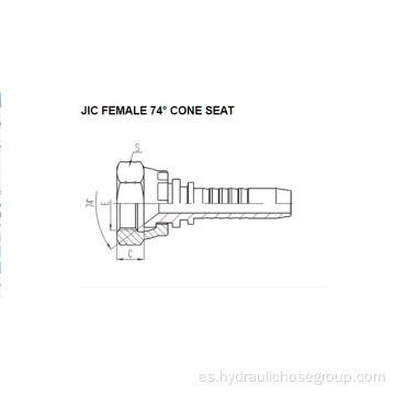 Sello de asiento de cono de 74 ° hembra JIC 26711